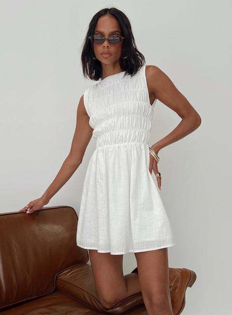 Melona Shirred Mini Dress White Product Image