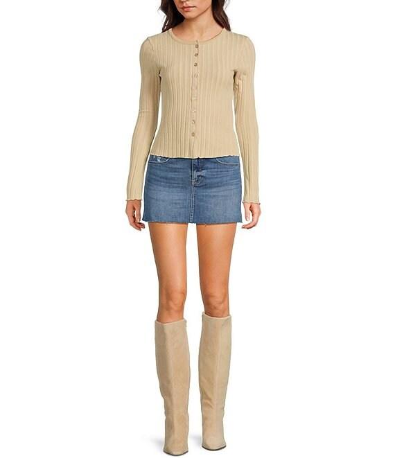 Copper Key Wide Ribbed Knit Button Front Top Product Image