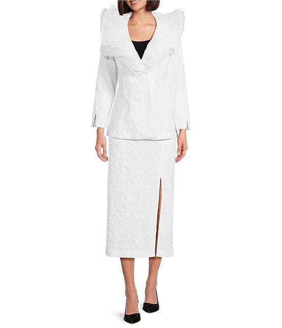 IC Collection Woven Elastic Waist Side Slit Pencil Midi Skirt Product Image