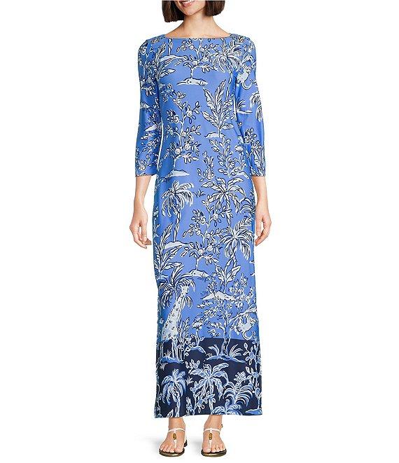 Lilly Pulitzer Seralina Printed Chillylilly UPF 50+ Boat Neck 3/4 Sleeve Maxi Dress Product Image