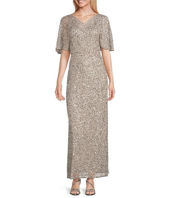 Pisarro Nights Beaded V-Neck Caplet Sleeve Blouson Gown Product Image
