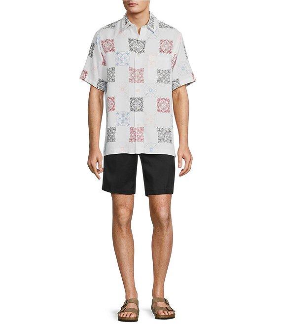 Roundtree & Yorke Short Sleeve Tile Texture Polynosic Jacquard Sport Shirt Product Image
