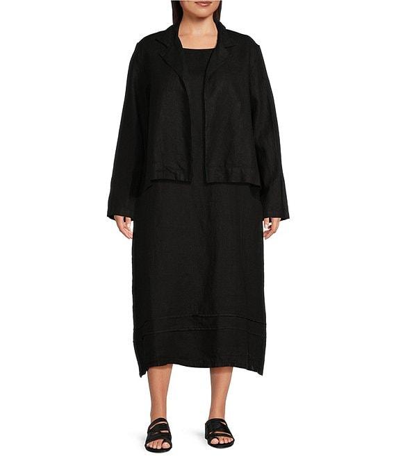 Bryn Walker Plus Size Lewis Heavy Linen Round Notch Lapel Neck Long Sleeve Open Front Jacket Product Image
