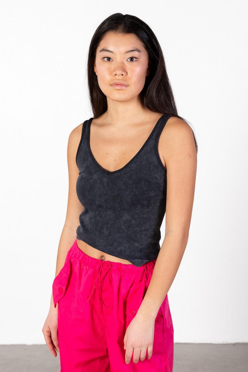 Black Mineral Wash Ribbed Tank Product Image
