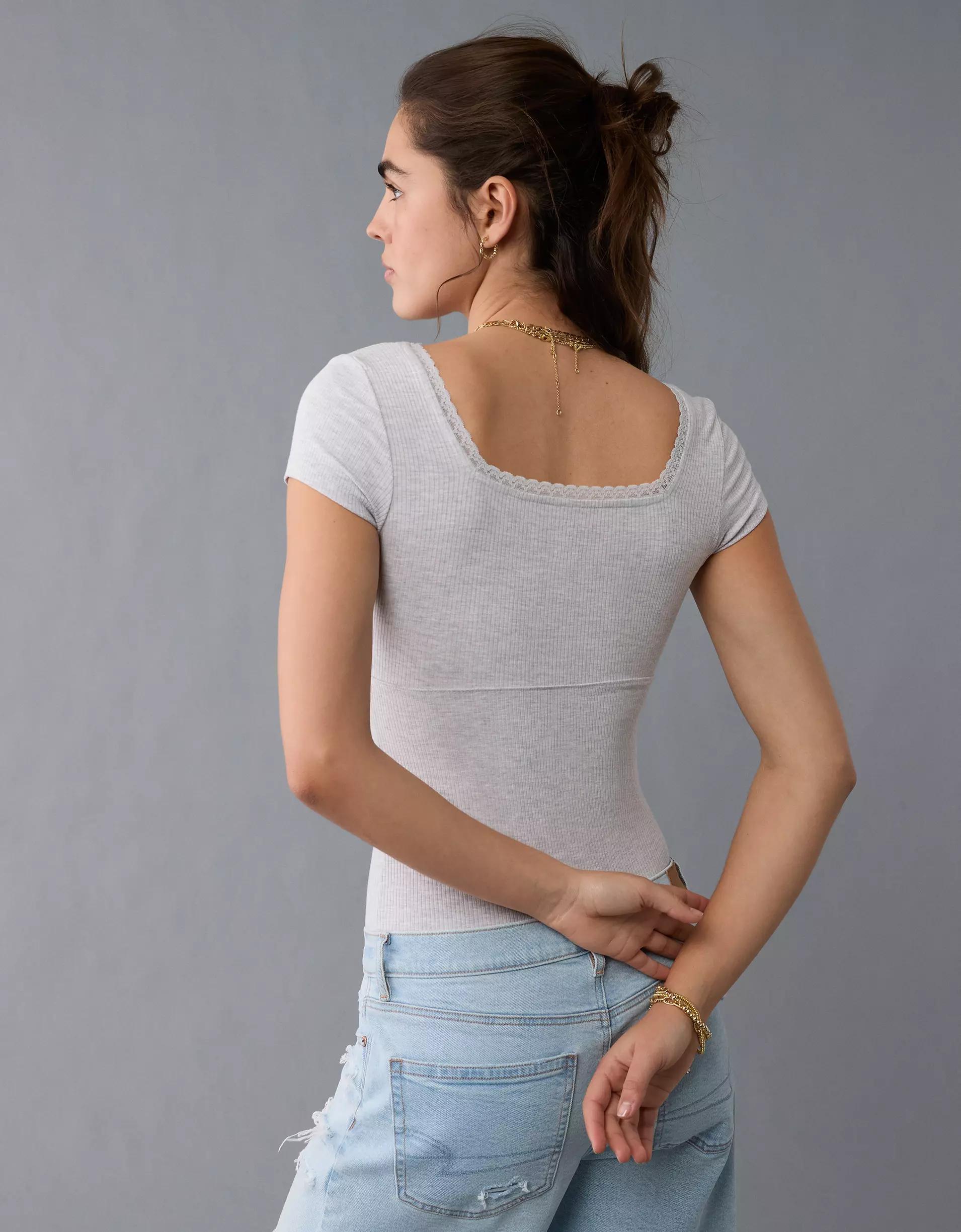 AE Short Sleeve Square Neck Bow Bodysuit Product Image