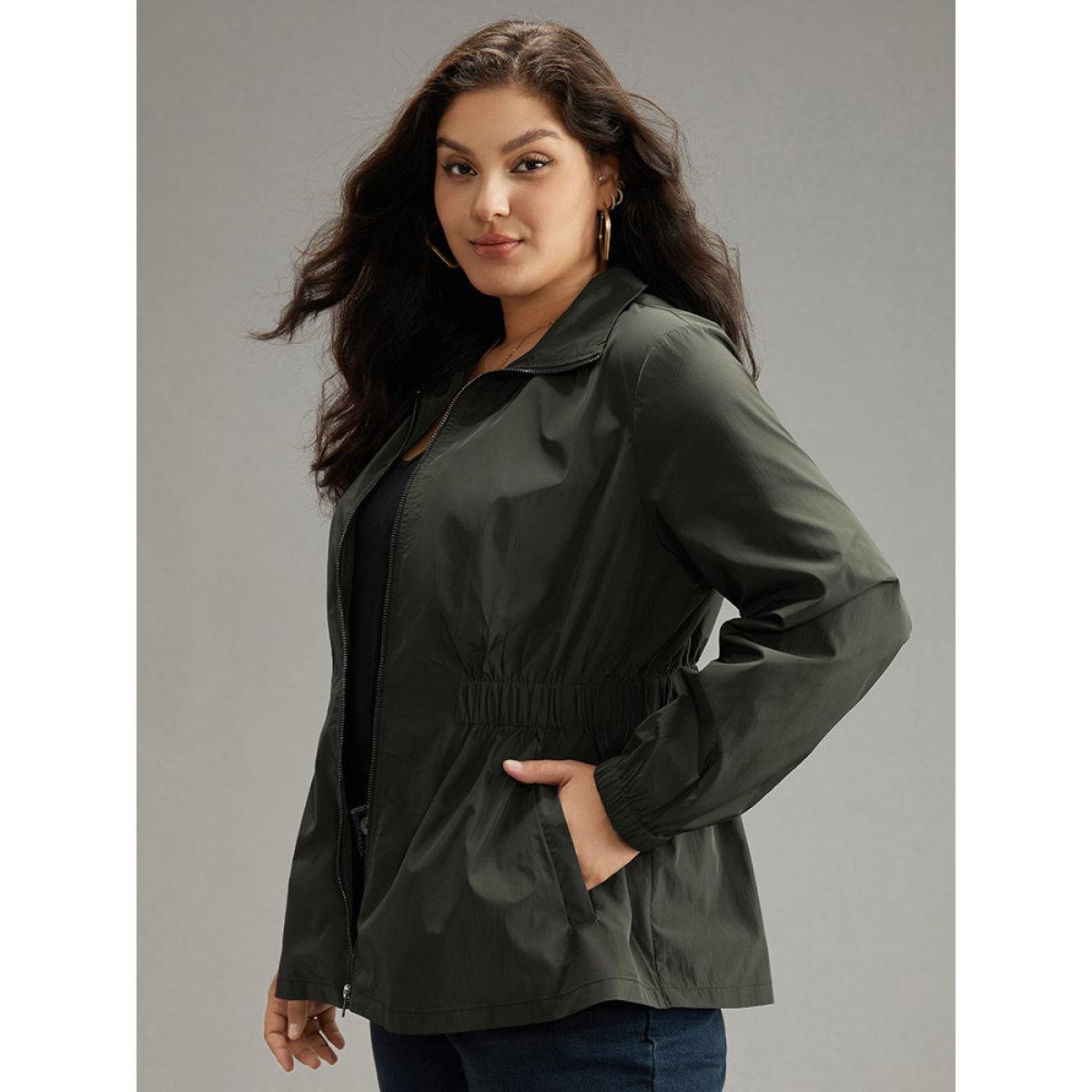 Plus Size Wind-Resistant Waistline Inside Zipper Fly Windbreaker Women DimGray Elastic cuffs Pocket Everyday Jackets BloomChic 18-20/2X Product Image
