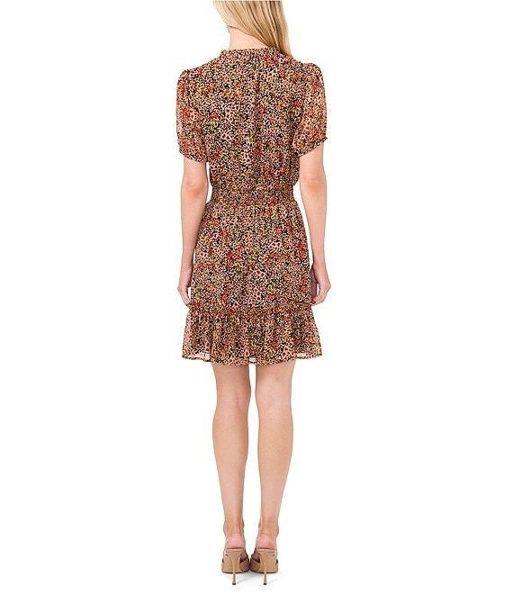 CeCe V-Neck Short Sleeve Floral Print Tie Front A-Line Dress Product Image