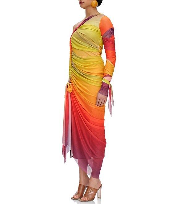 Andrea Iyamah Turi Mesh Ombre One Shoulder Long Sleeve Dress Product Image