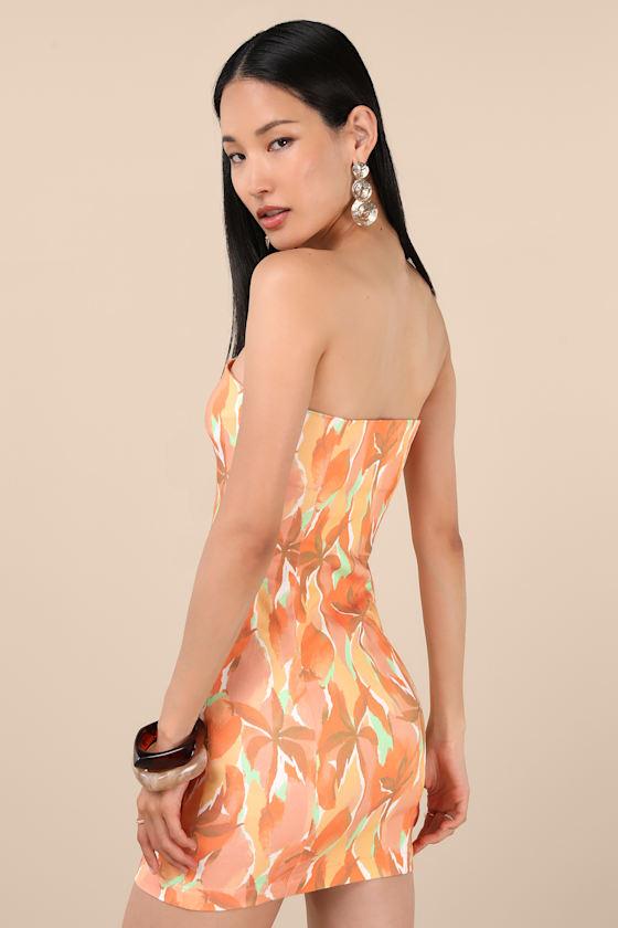 Rovena Orange Multi Floral Print Mini Dress Product Image
