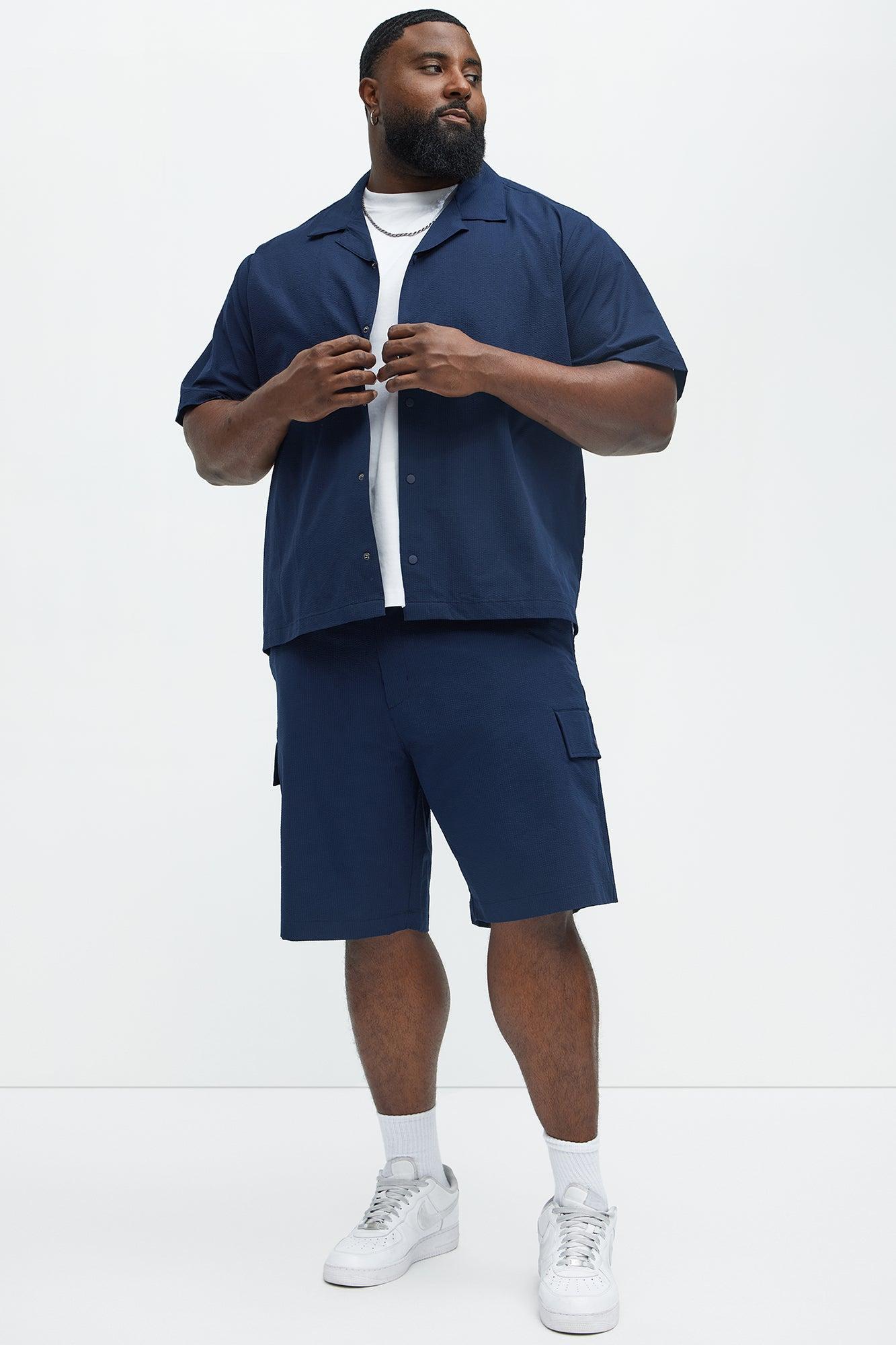 Seersucker Cargo Shorts - Navy Product Image