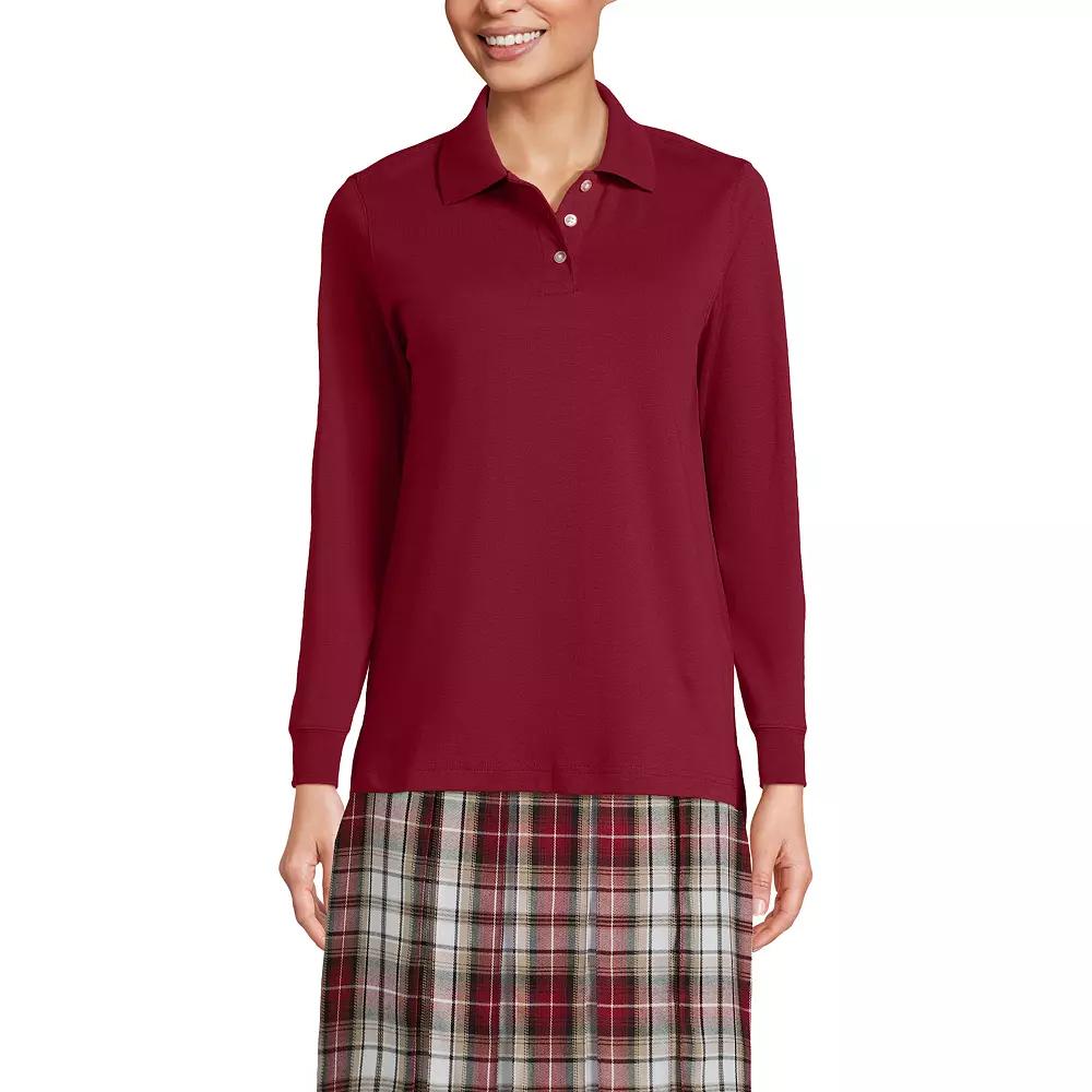 Women's Lands' End School Uniform Long Sleeve 3-Button Interlock Polo Shirt,  Product Image