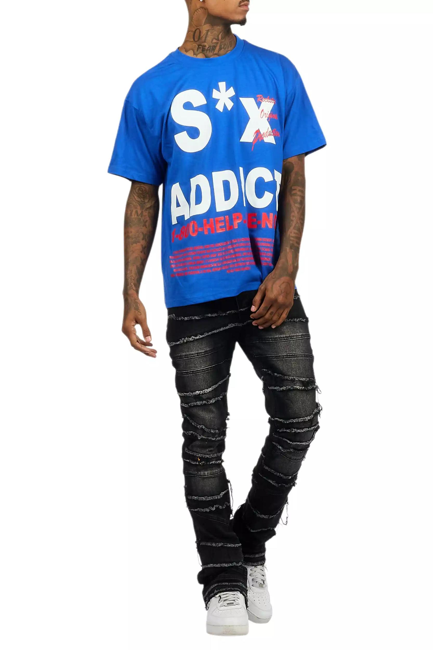 Addict Royal Blue Graphic T-Shirt Male Product Image