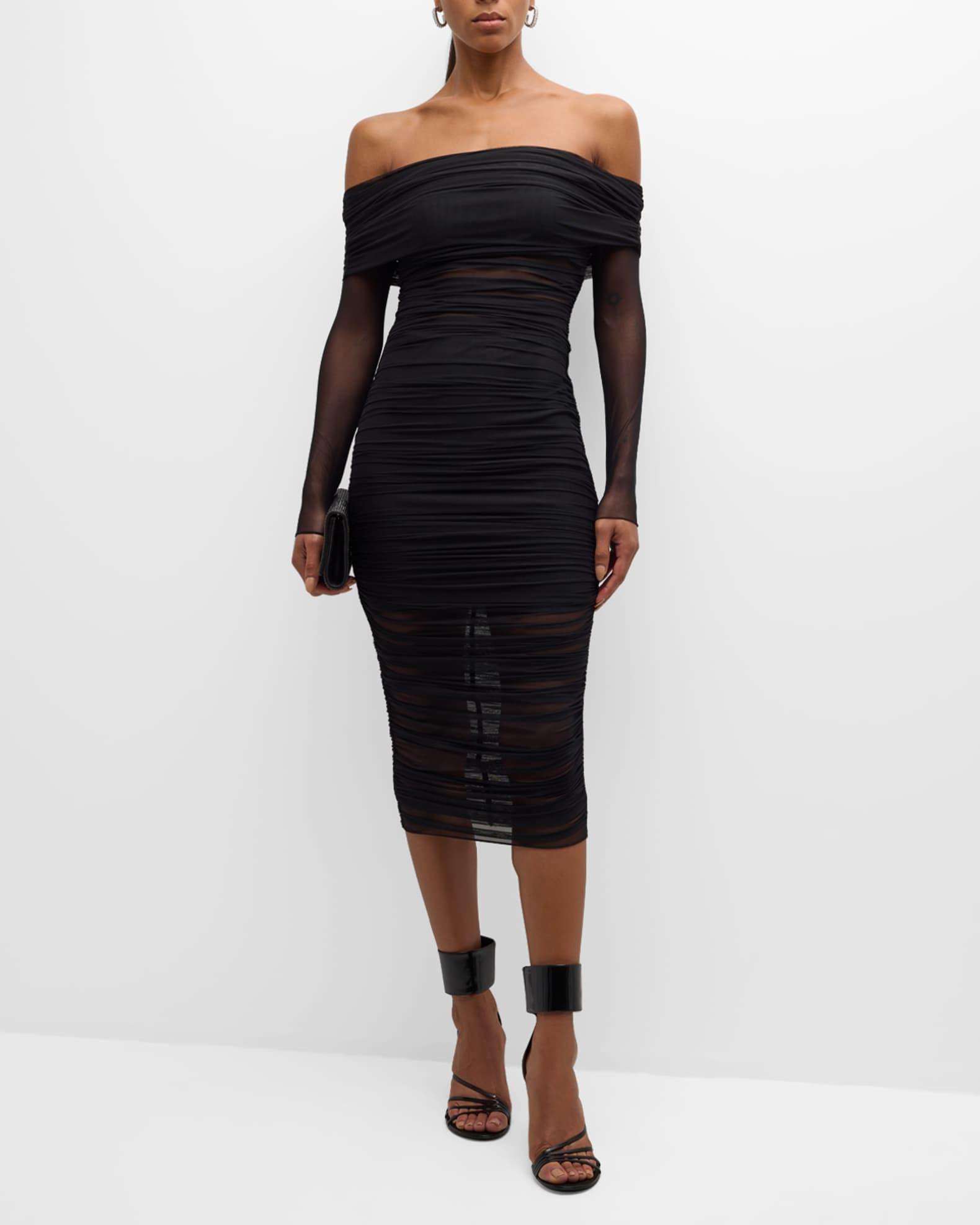 Isadola Off-Shoulder Mesh Ruched Midi Dress Product Image