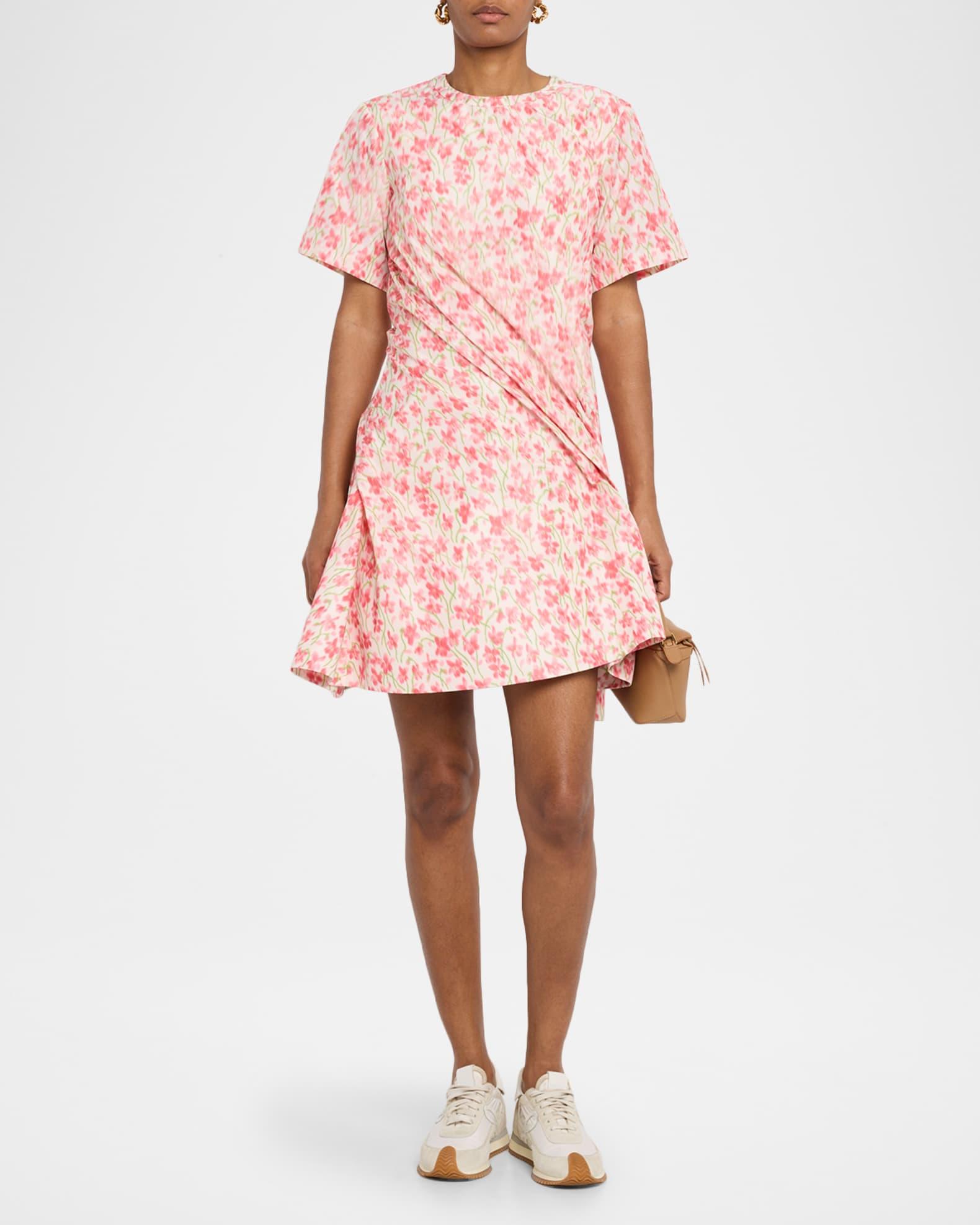 Floral-Print Short-Sleeve Twisted Mini Dress Product Image