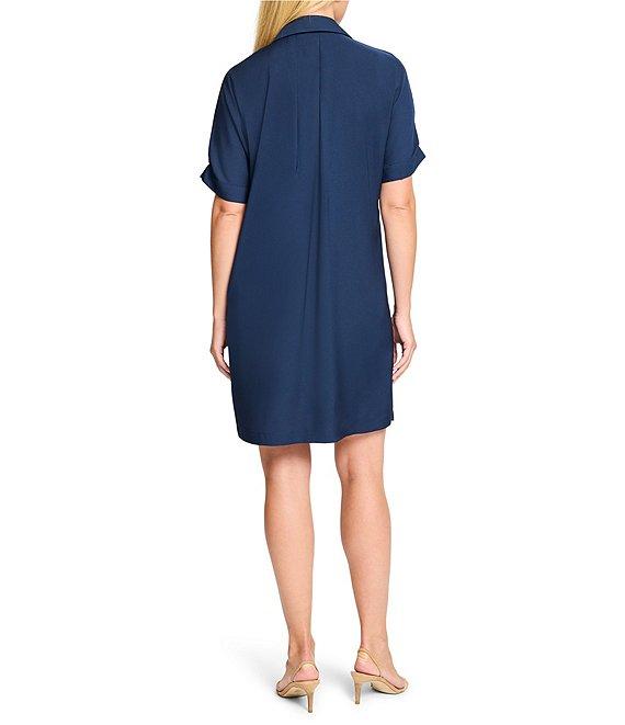 NIC + ZOE Polished Devon Woven Collar V-Neck Short Sleeve Dress Product Image