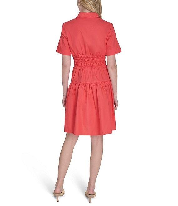Vince Camuto Woven Collared Short Sleeve Button Front Shirt Dress Product Image