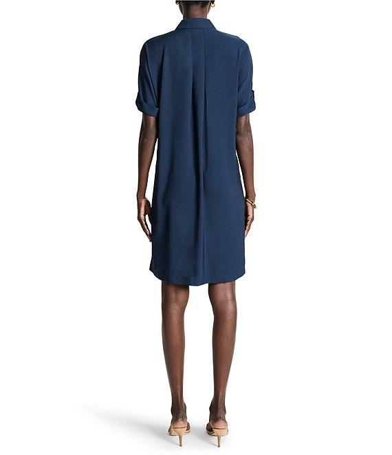 NIC + ZOE Satin Crepe Half Button Collar Short Sleeve Shirt Dress Product Image