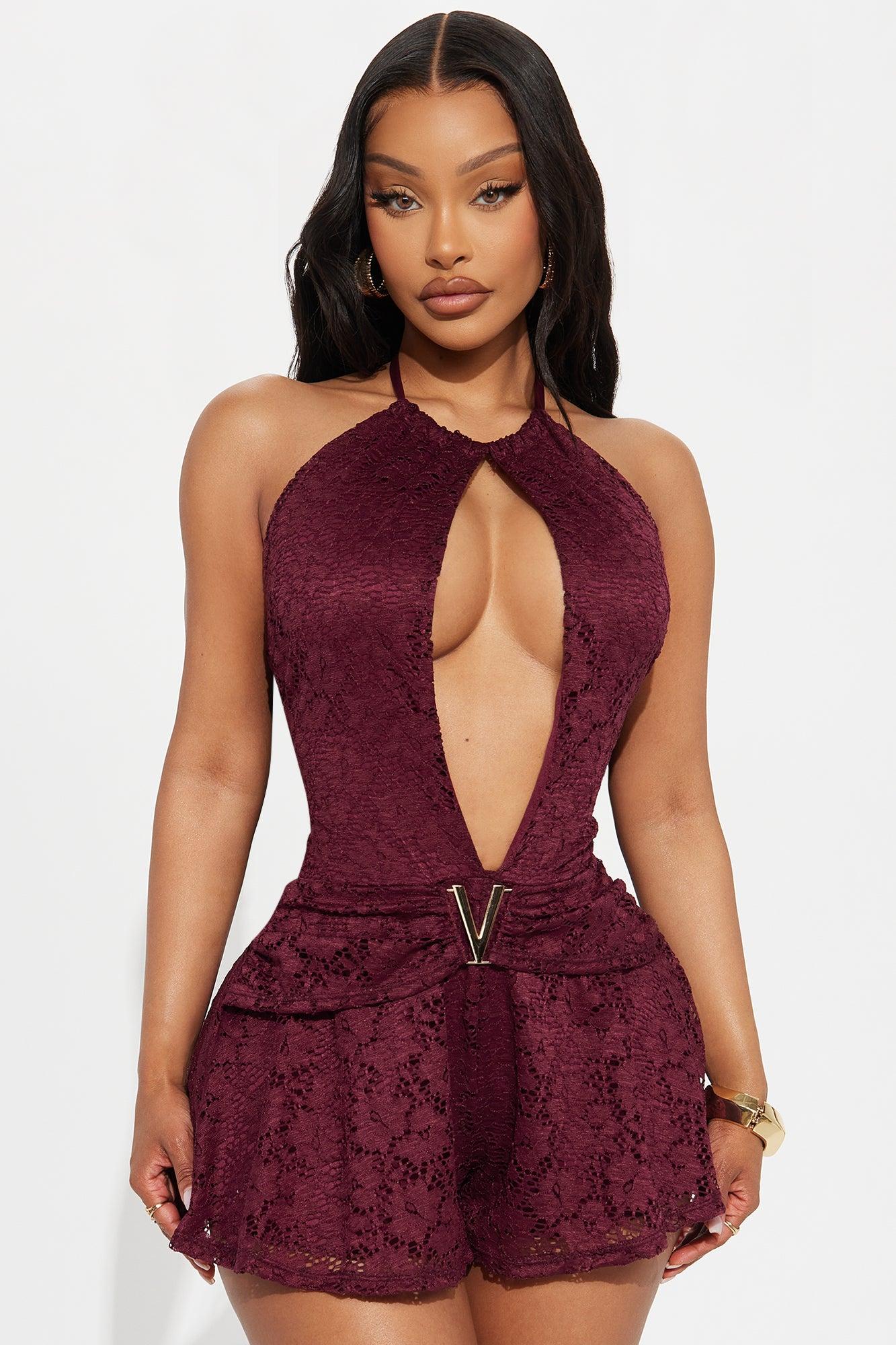 Forever Young Lace Romper - Burgundy Female Product Image