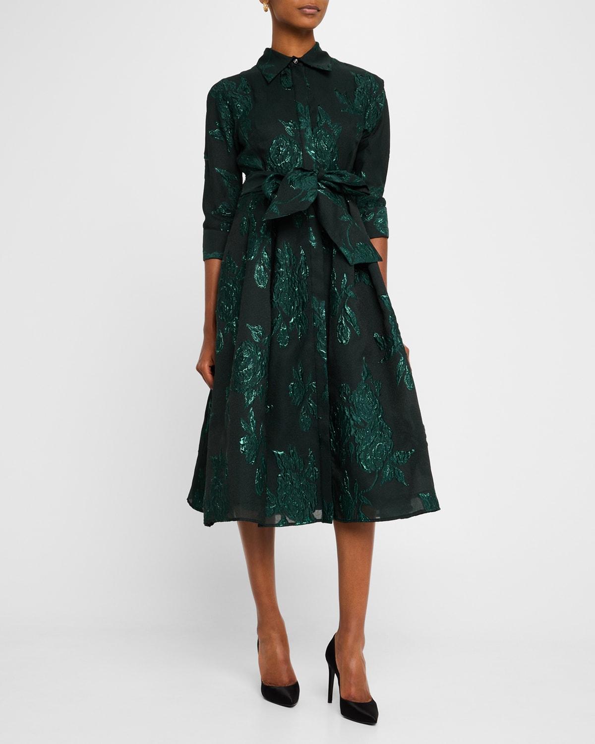 Metallic Jacquard Belted Shirtdress Product Image