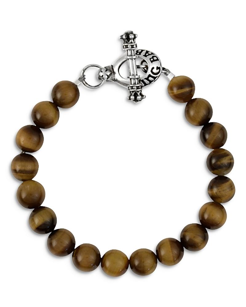 Mens Blue Tigers Eye Sterling Silver Beaded Toggle Bracelet Product Image