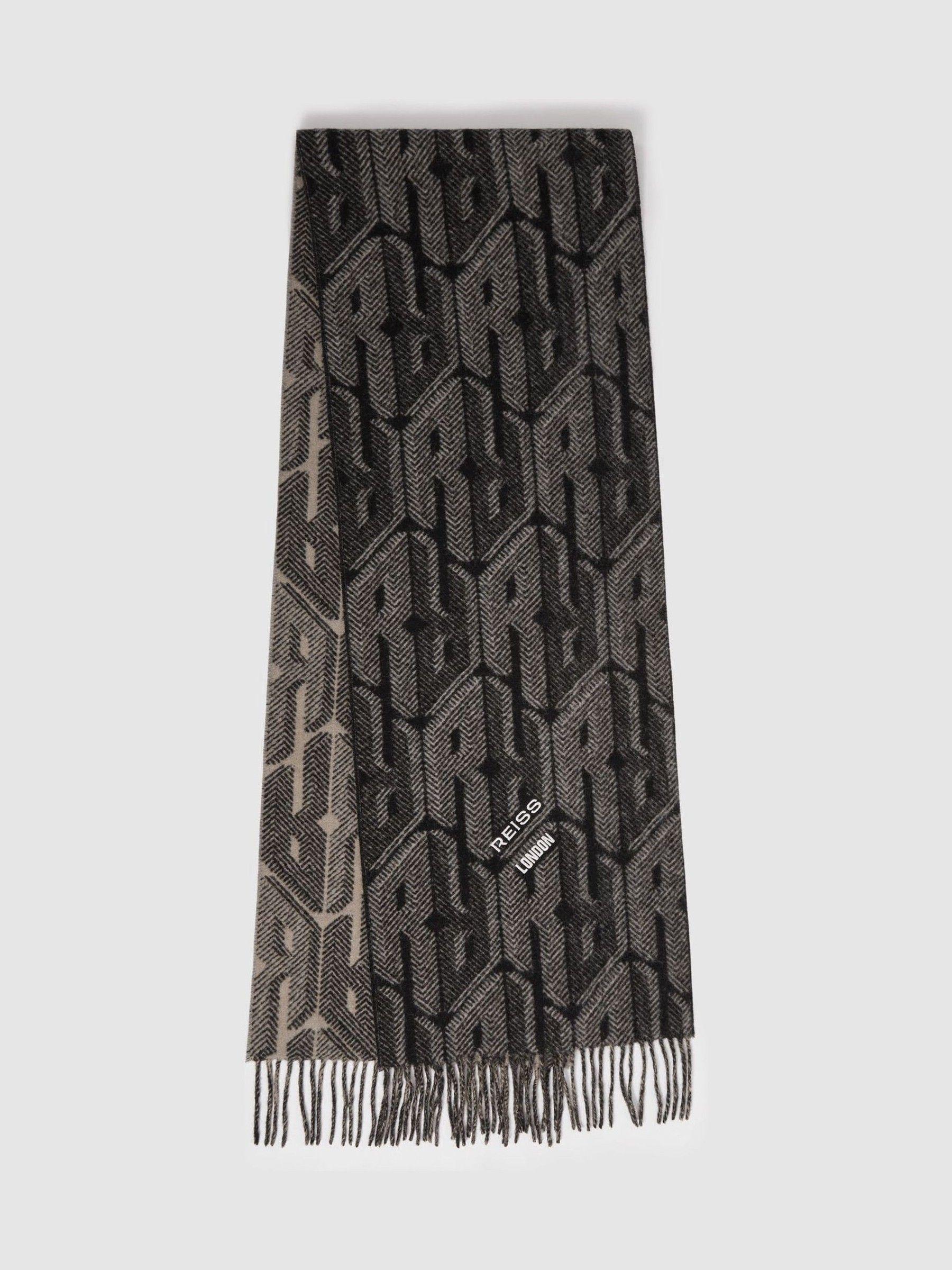 Wool and Cashmere Jacquard Scarf in Black/Grey Product Image