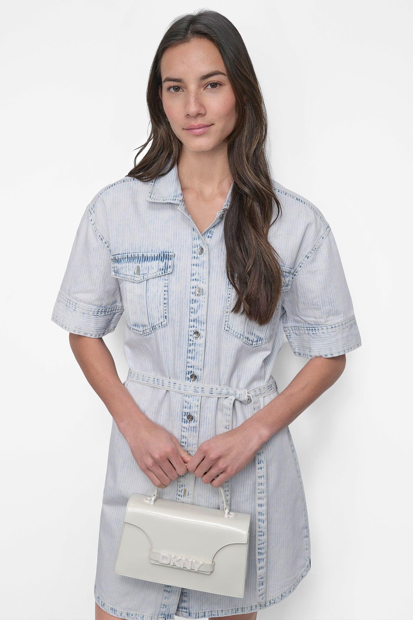 BELTED DENIM MINI SHIRT DRESS Product Image