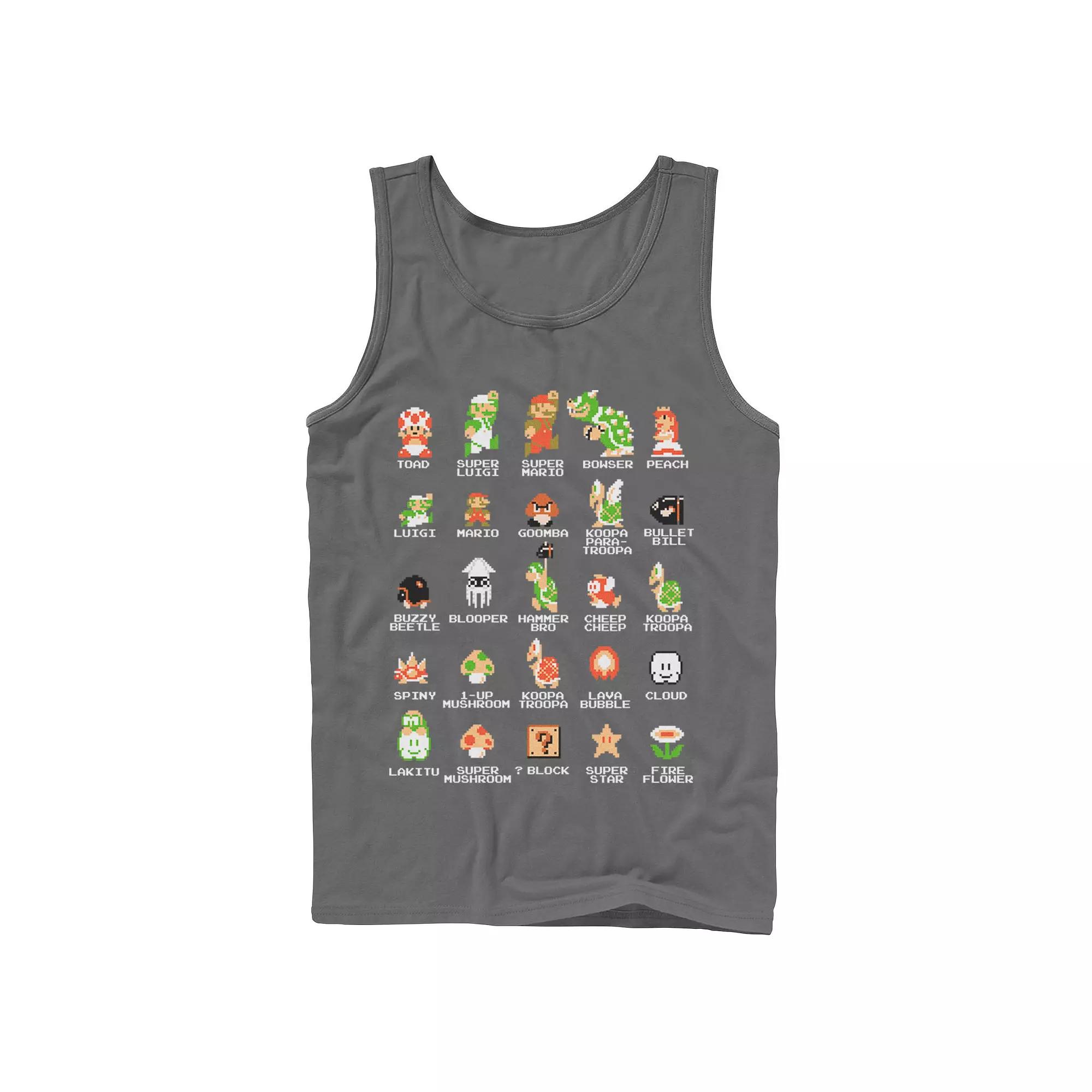 Men's Nintendo Super Mario 8-bit Pixel Icons List Vintage Tank Top,  Product Image