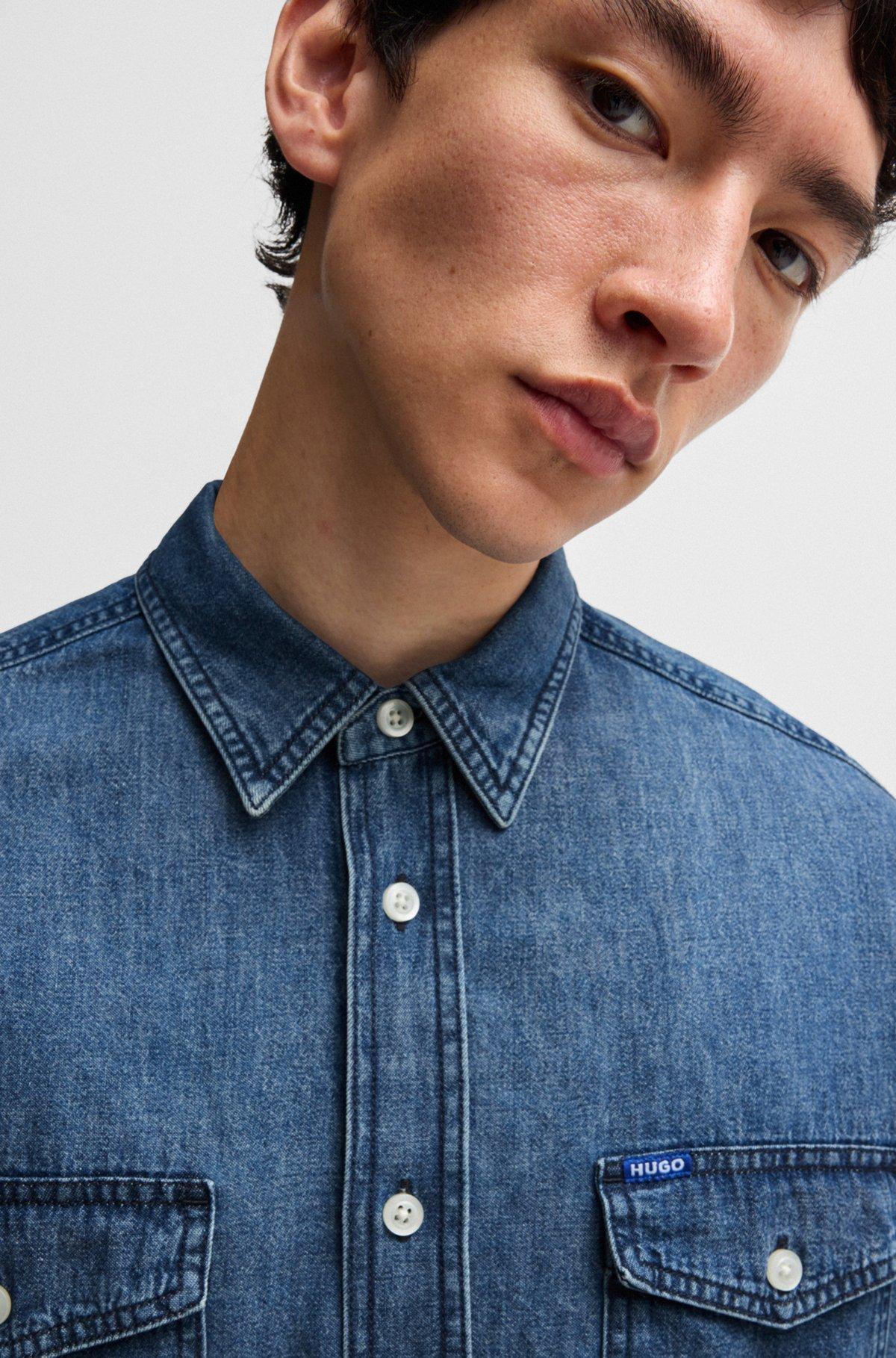 Blue loose-fit shirt in cotton denim Product Image