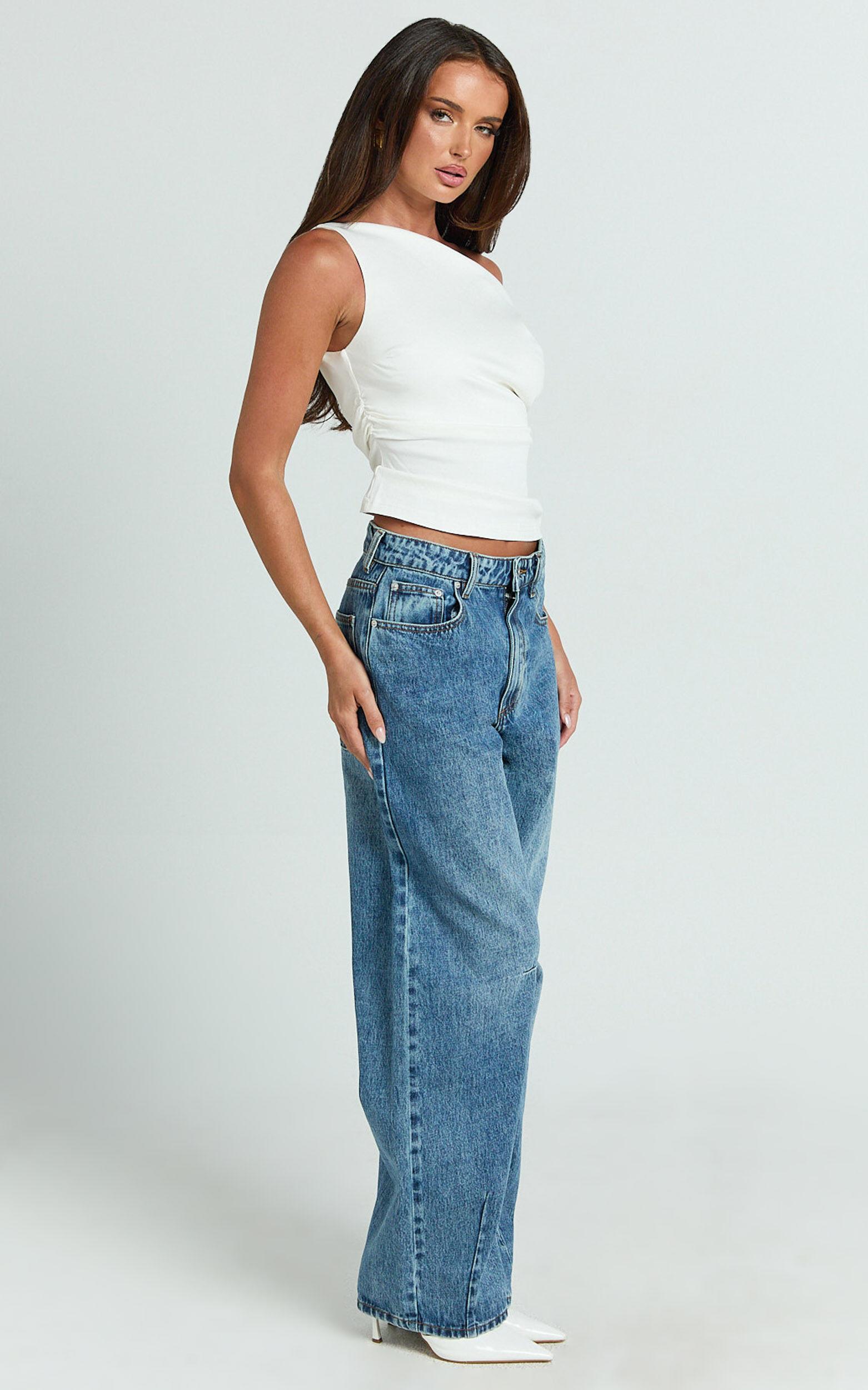 Rebecca Top - Asymmetric One Shoulder Fitted Top in White Product Image