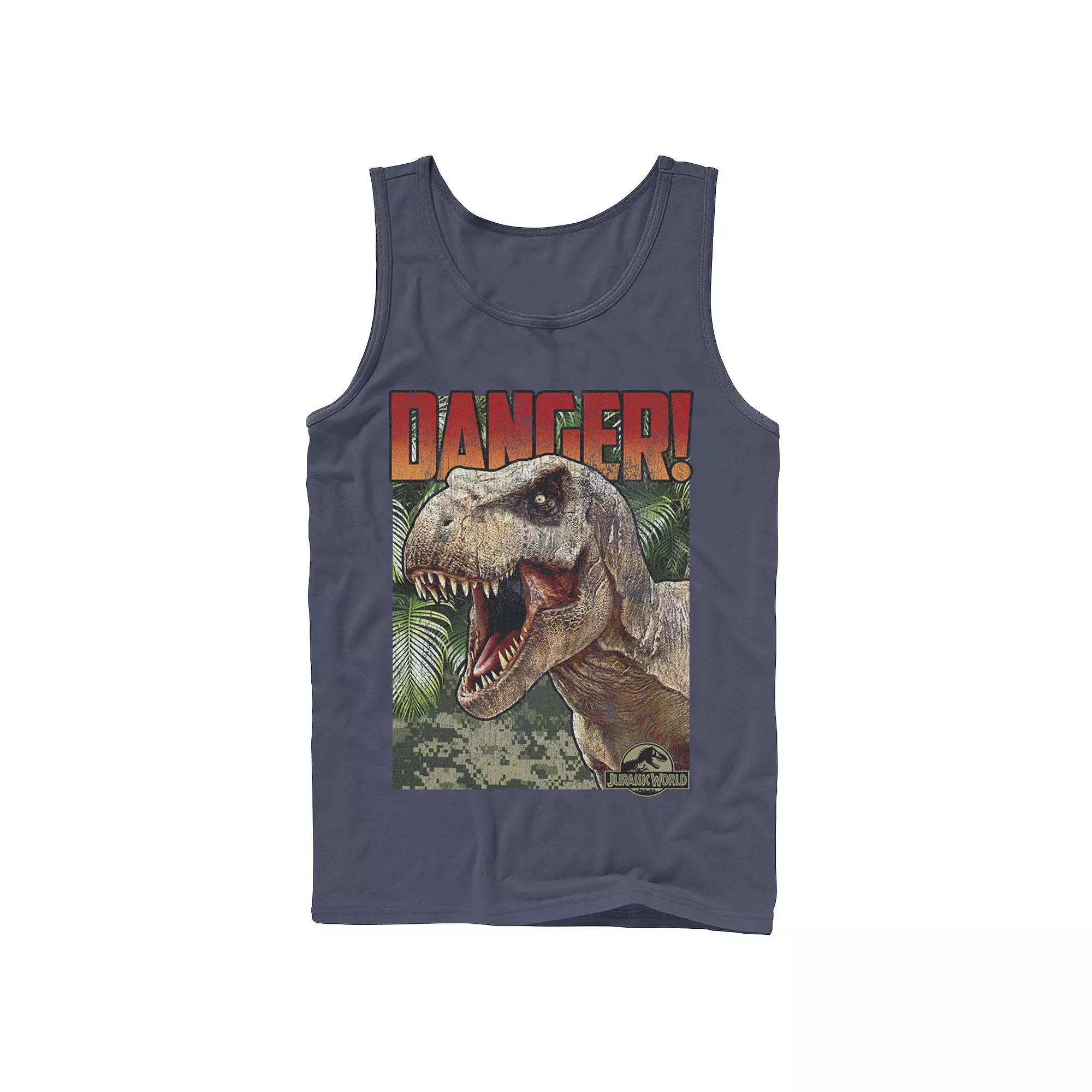 Men's Jurassic World Danger T-Rex Retro Poster Graphic Tank Top,  Product Image