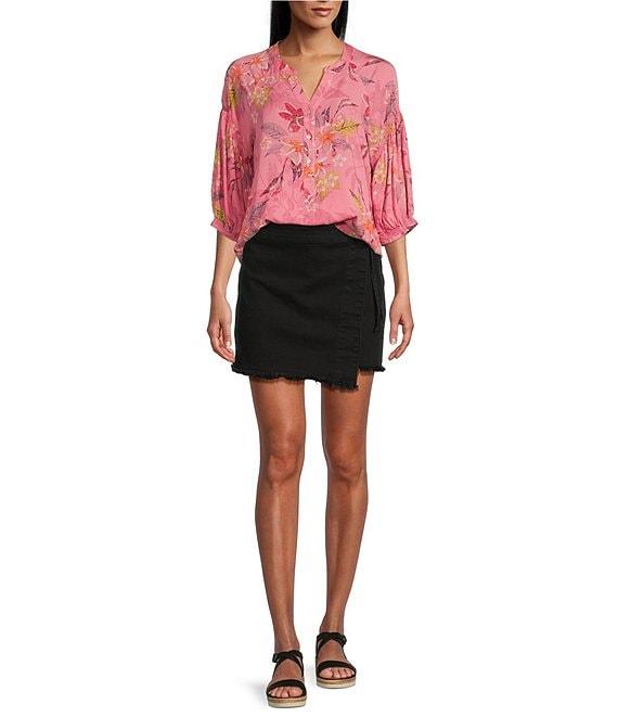 Westbound Floral Woven Elbow Smock Sleeve Henley Blouse Product Image