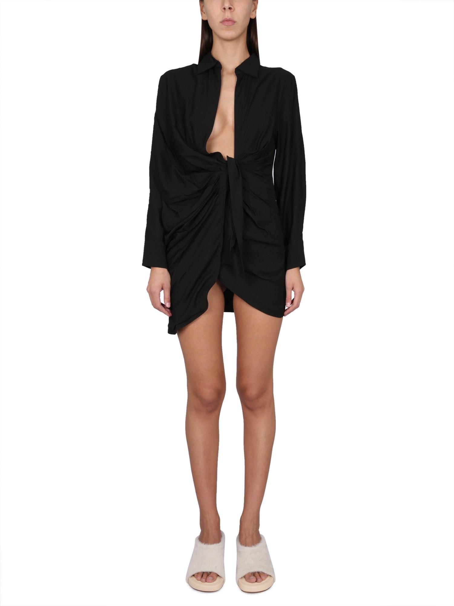 JACQUEMUS La Robe Bahia Viscose Jersey Mini Dress In Black Product Image