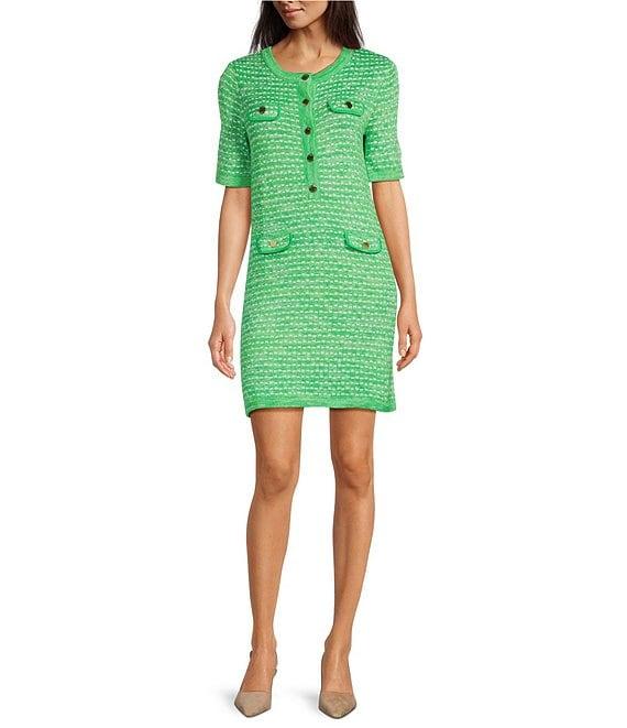 Lilly Pulitzer Theodorah Metallic Resort Tweed Collar Neck Short Sleeve Button Front Dress Product Image