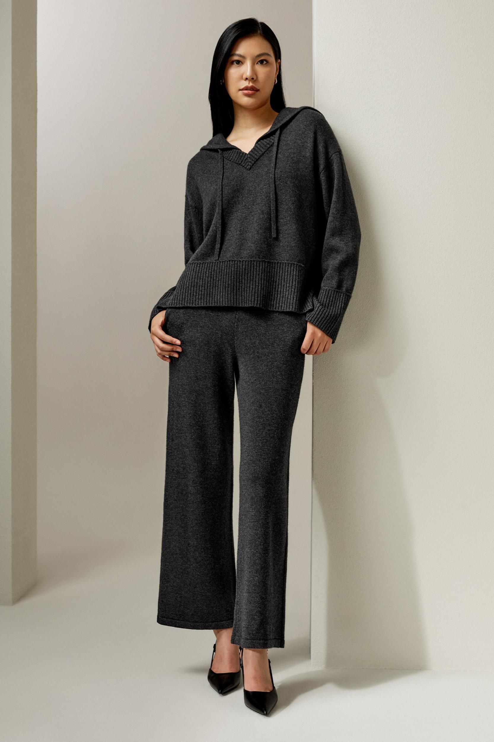 V Neck Wool-Cashmere Blend Hoodie Product Image