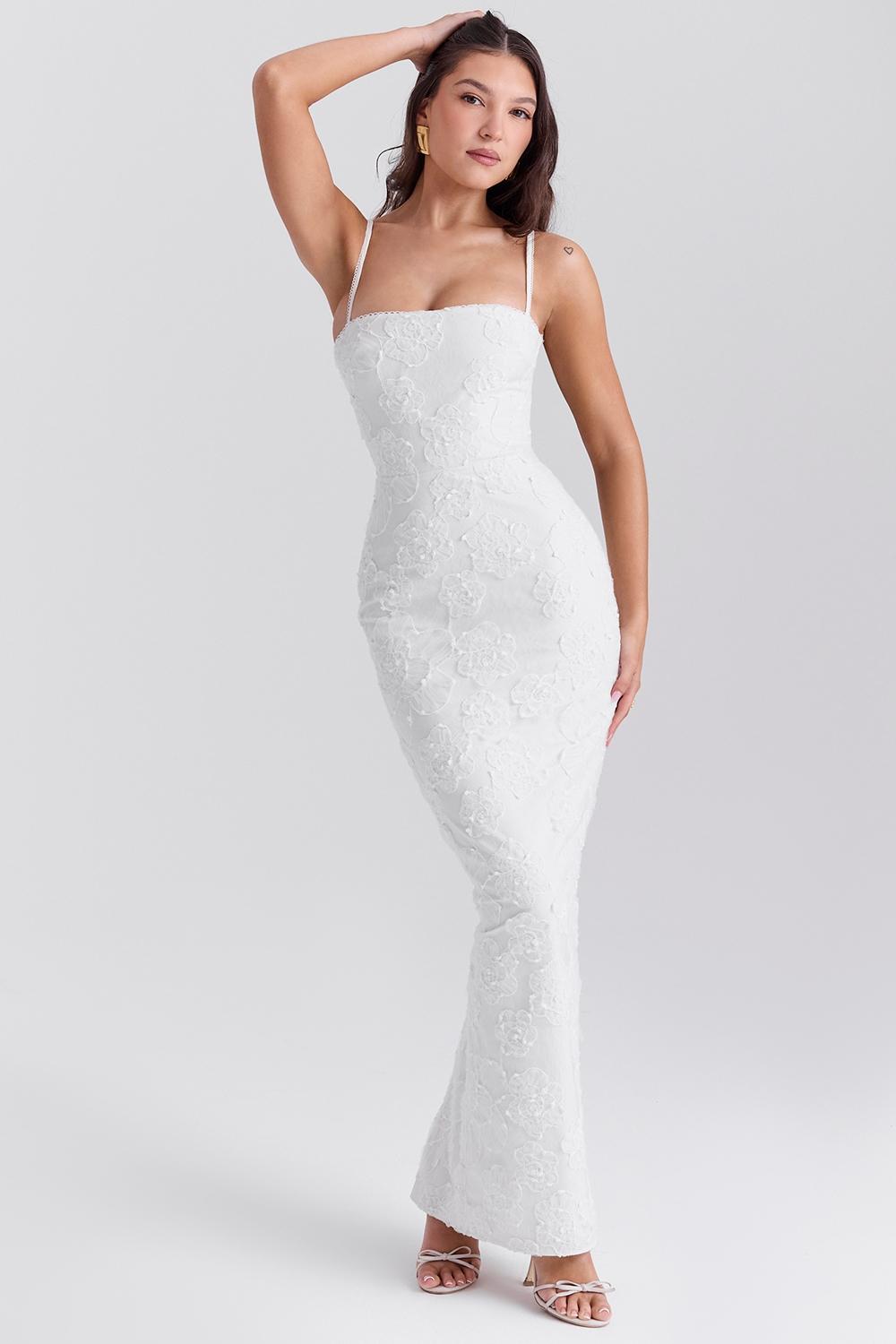 Eva  white floral lace maxi dress Product Image