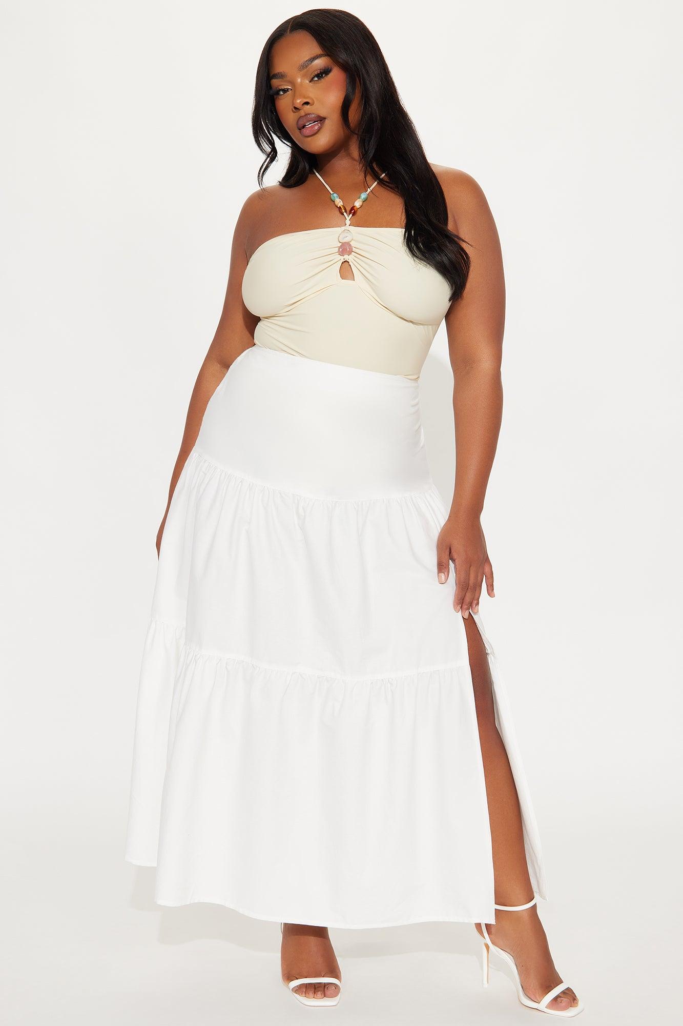Zoey Poplin Tiered Maxi Skirt - White Product Image