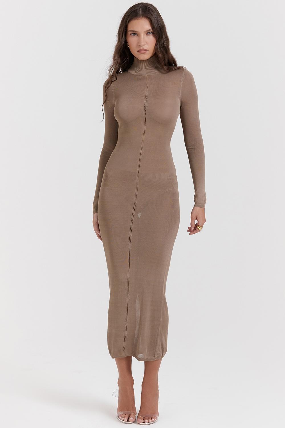 Roberta  tan knit midi dress Product Image