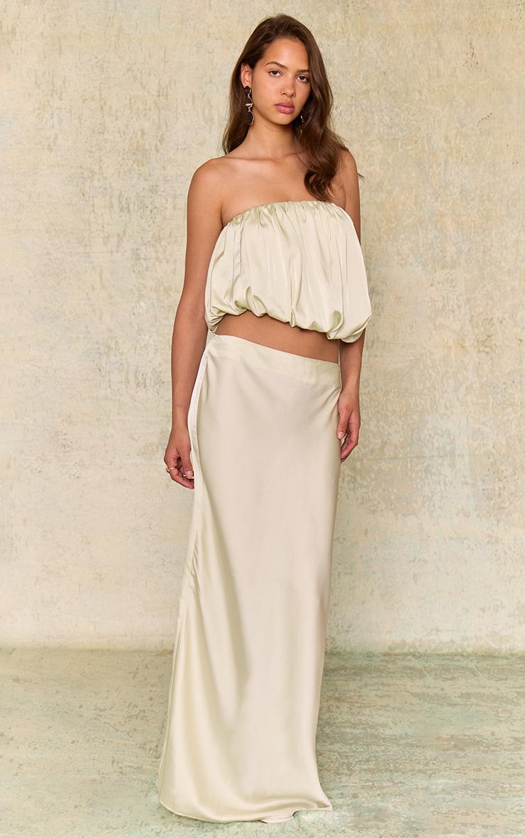 Mint Green Satin Puffball Bandeau Top Product Image