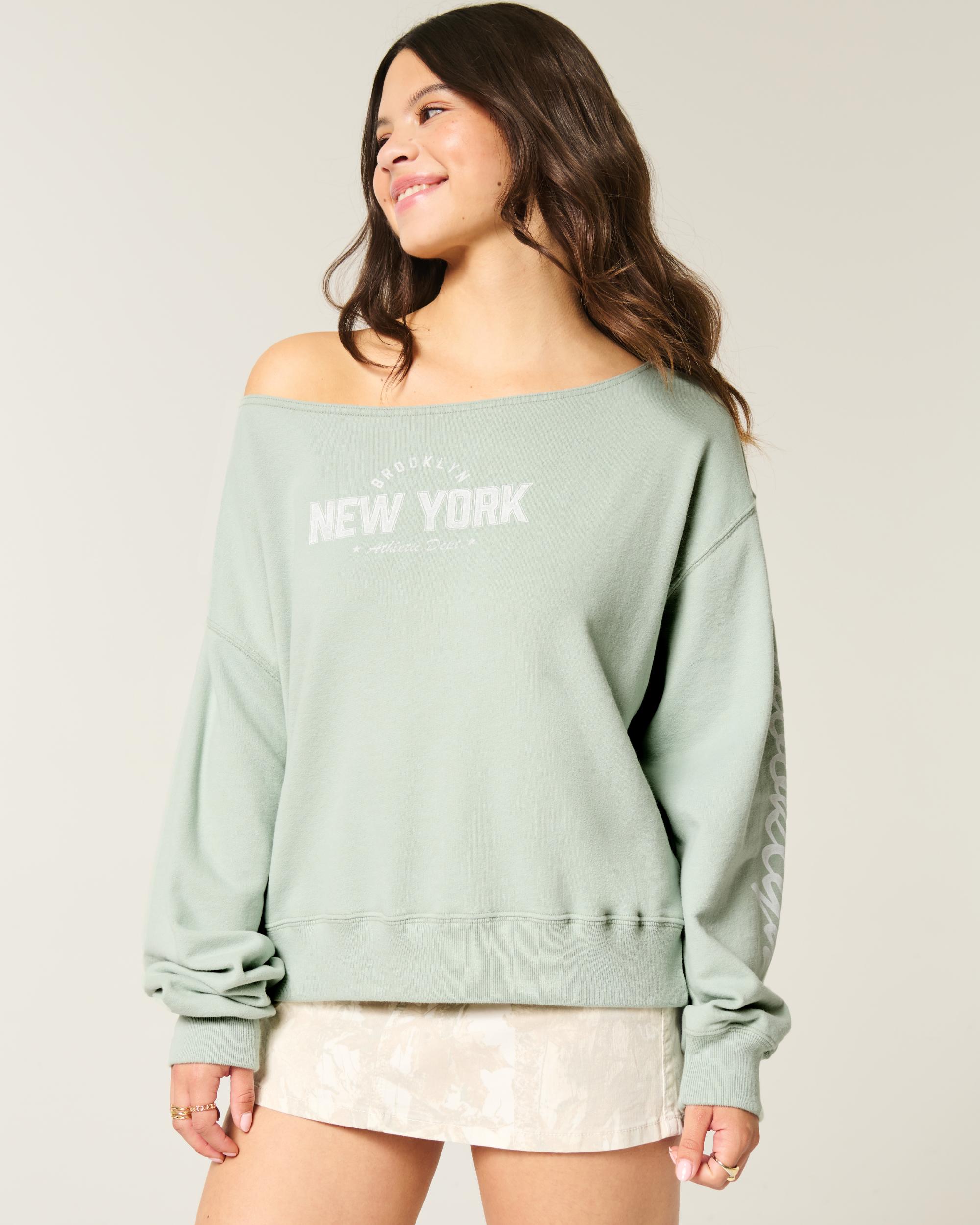 Easy Off-the-Shoulder Boston Sports Graphic Sweatshirt Product Image