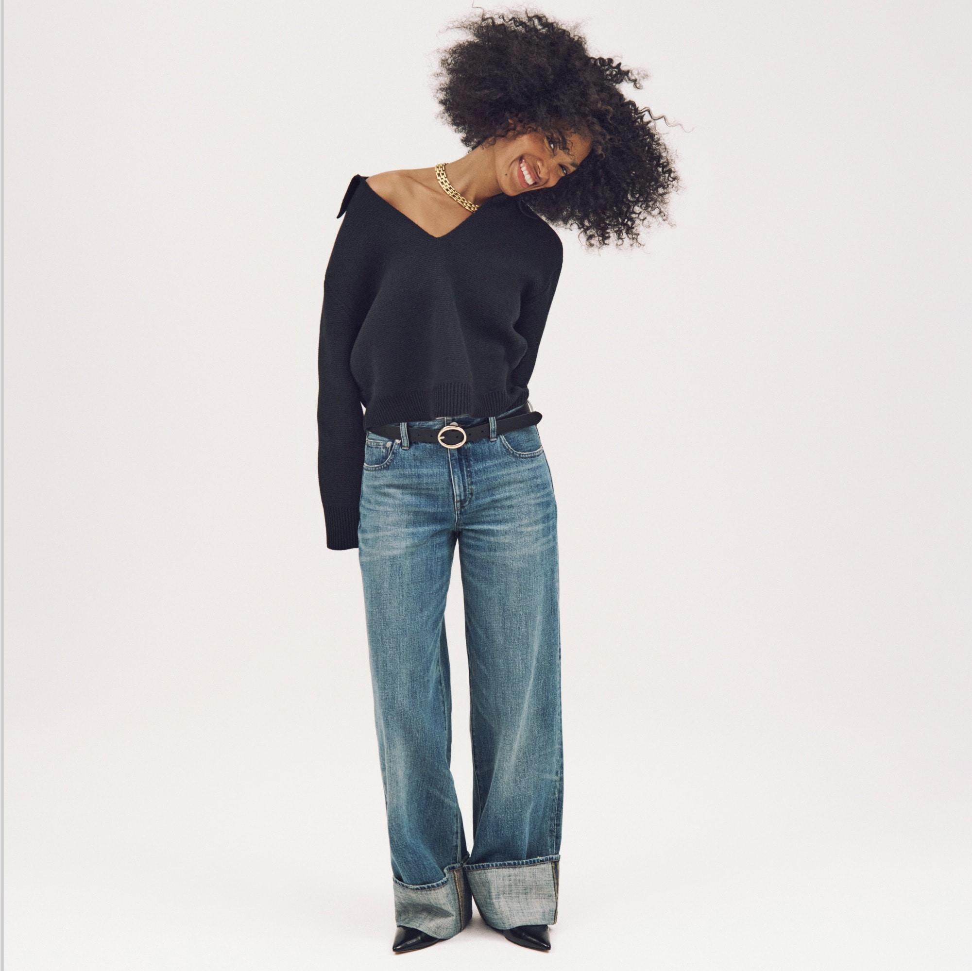 Cuffed lower-rise wide-leg jean Product Image