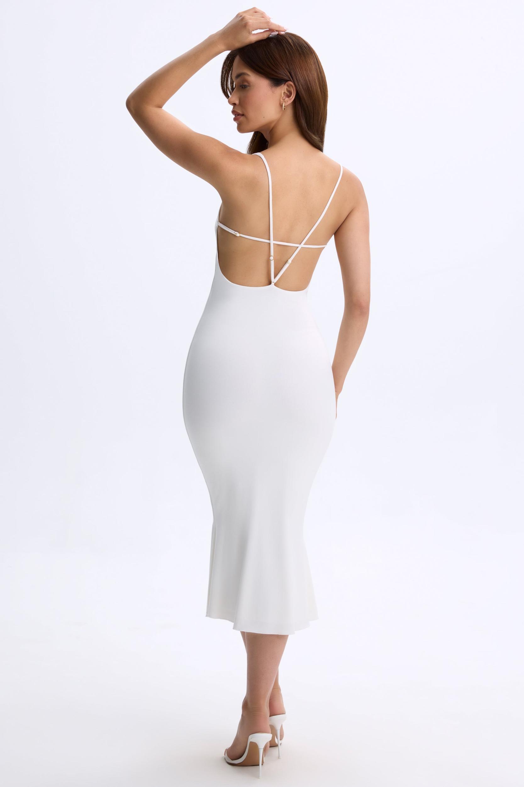 Plunge Open-Back Midaxi Dress in White Product Image