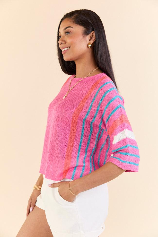 Swept Away Pink Striped Sleeve Sweater FINAL SALE Product Image