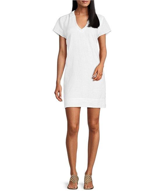 Tommy Bahama Linen Blend Johnny Collar Short Sleeve Side Pocket Shirt Dress Product Image
