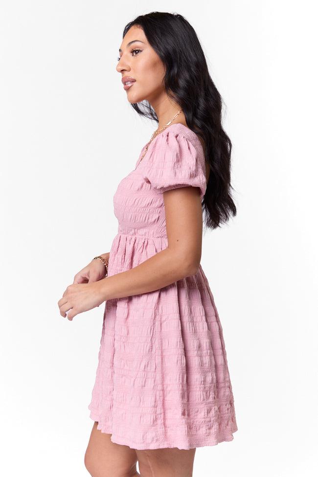 Breezing By Pink Textured Square Neck Mini Dress FINAL SALE Product Image