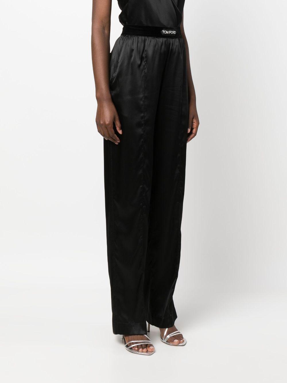 high-waisted straight-leg silk trousers Product Image