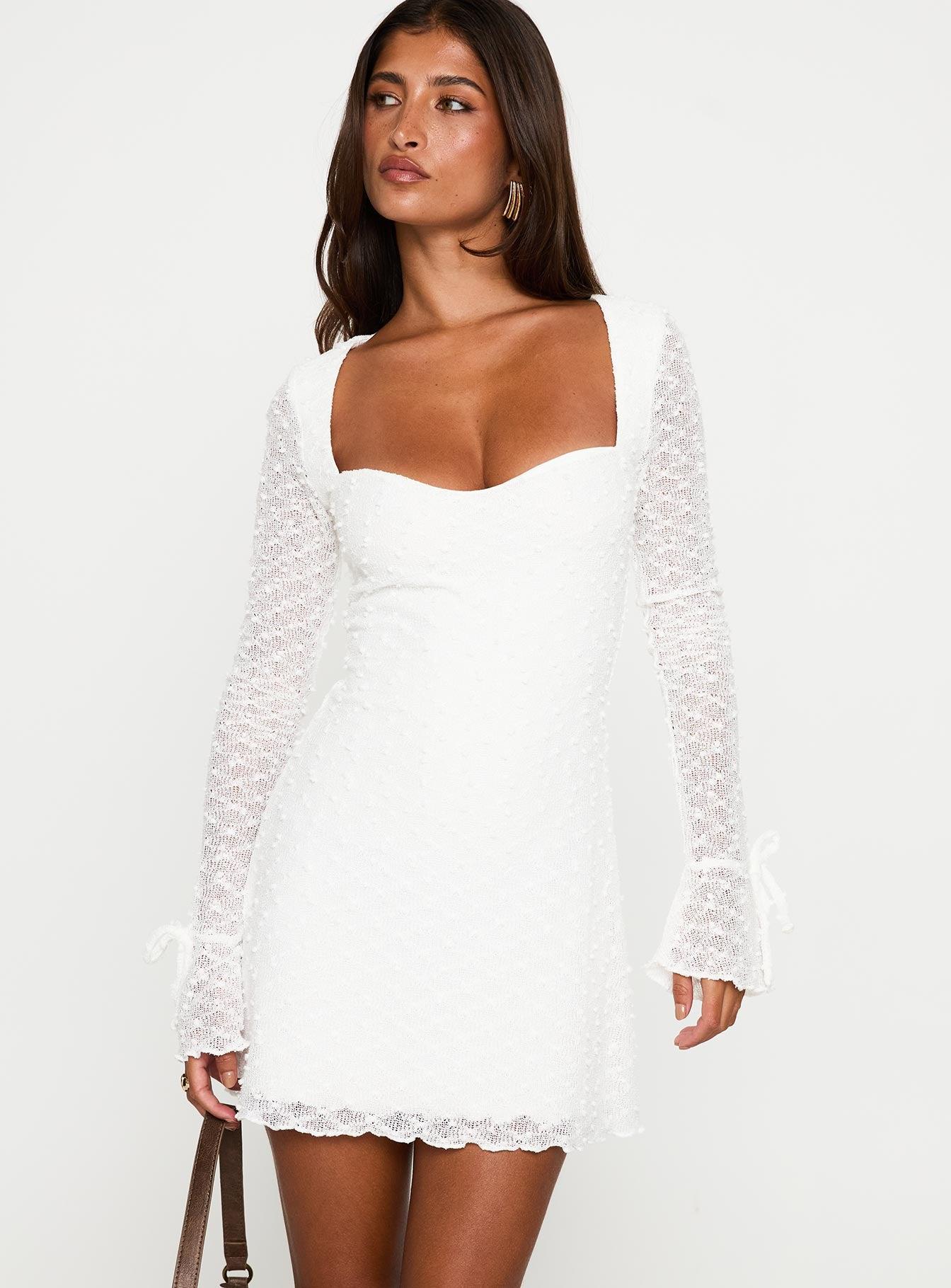 Dalzine Long Sleeve Mini Dress White Product Image