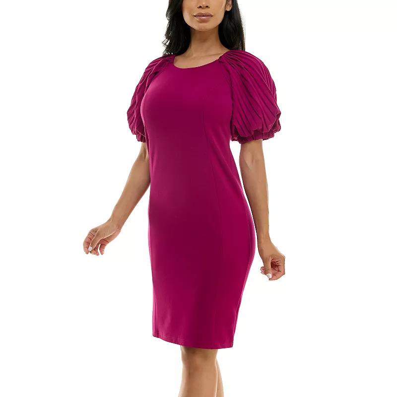 Women's Nina Leonard Pleated Puff Sleeve Dress,  Product Image