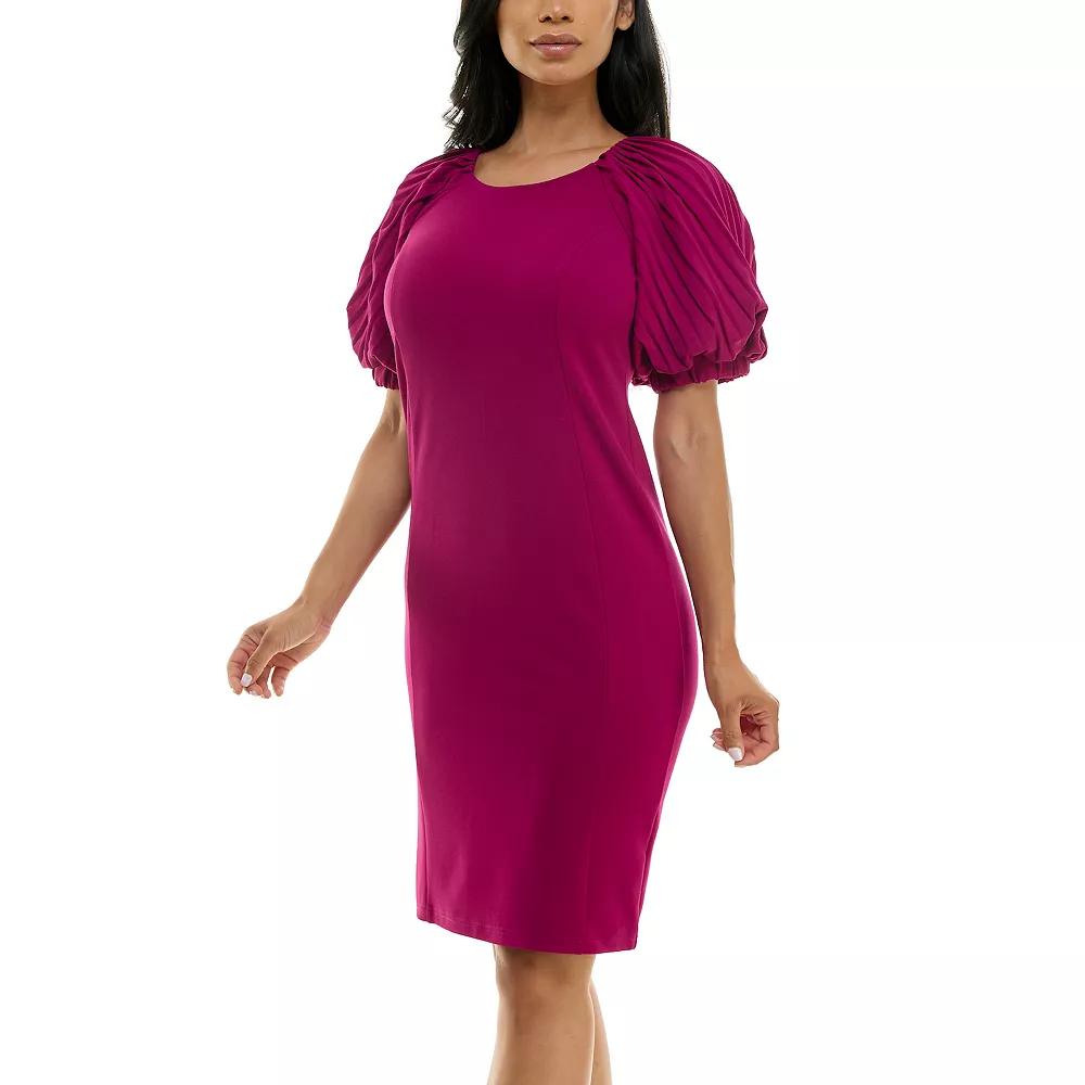 Women's Nina Leonard Pleated Puff Sleeve Dress,  Product Image