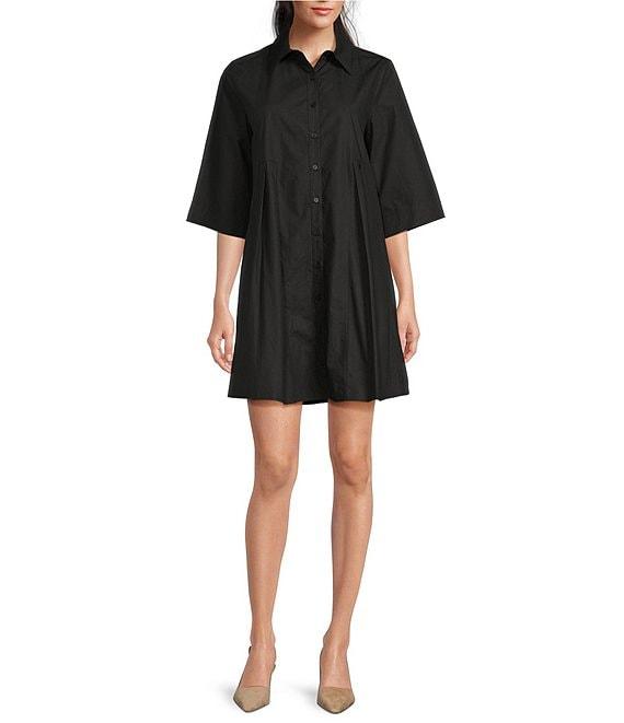 FRANCES VALENTINE Isla Poplin Point Collar Elbow Sleeve Button Front Shirt Dress Product Image