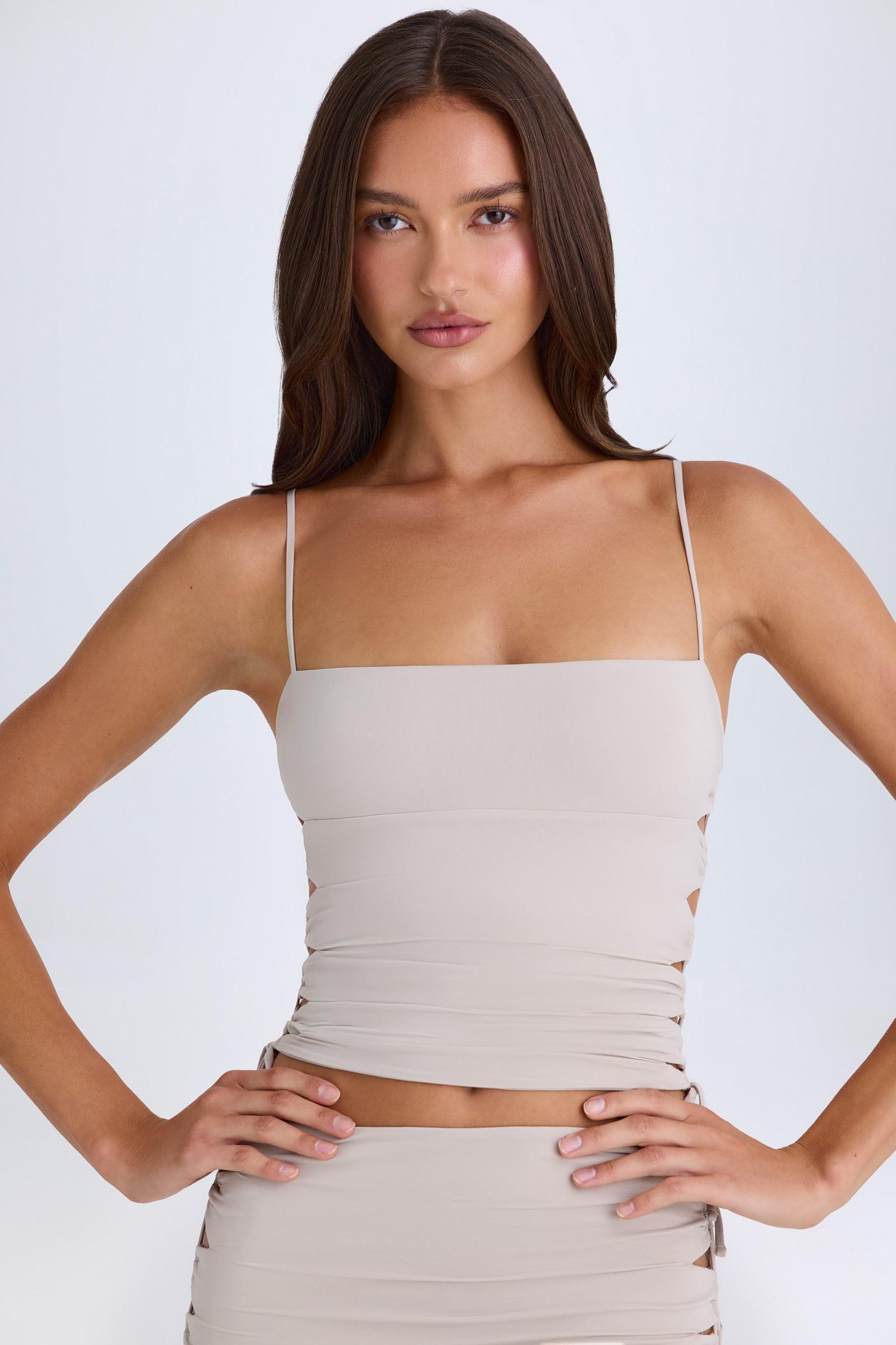 Ruched Cut-Out Top in Taupe Female Product Image